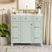 Green Bathroom Vanity with Ceramic Sink - 36"