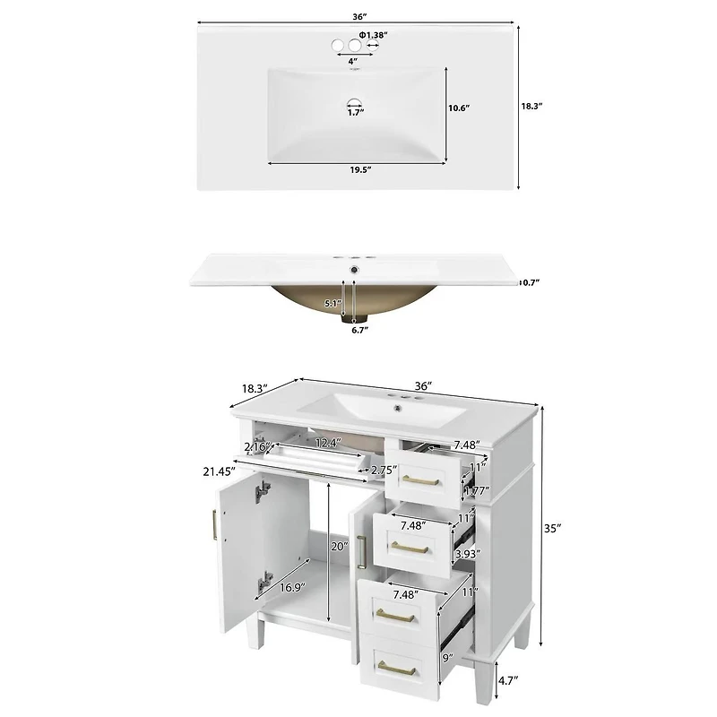 White Bathroom Vanity with Sink - 36"
