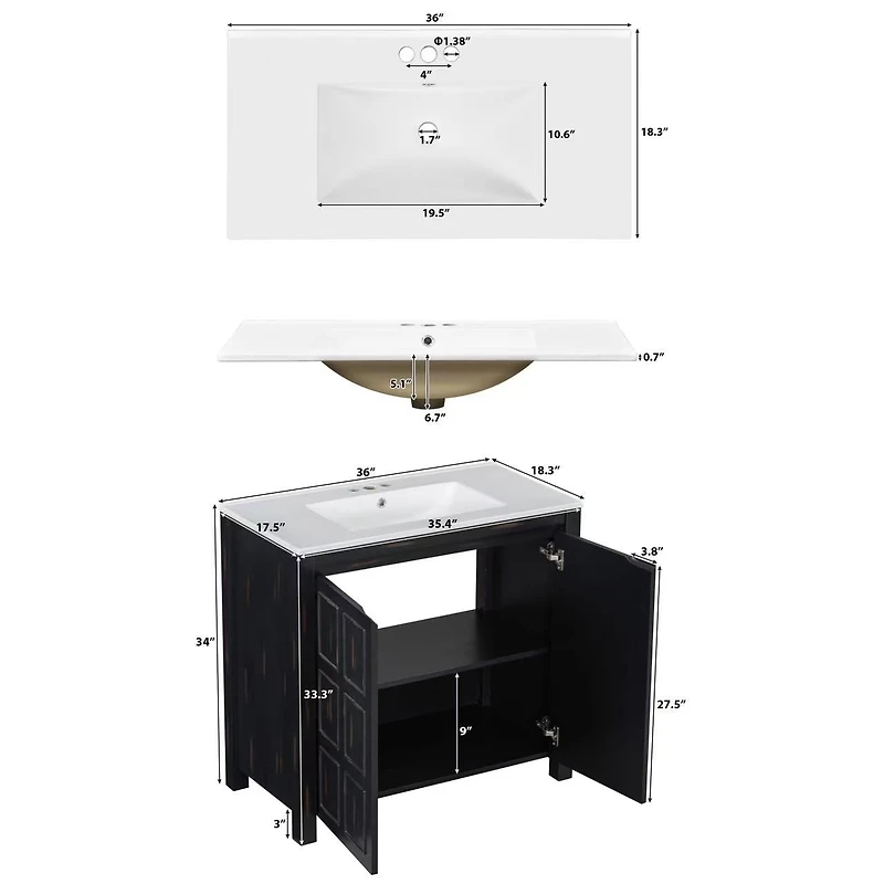 Espresso Bathroom Vanity with Ceramic Sink - 36"