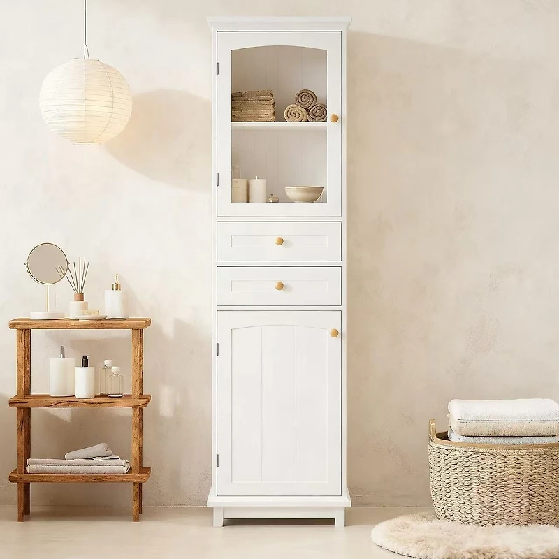 Armoire de rangement haute avec portes en verre – 63 po