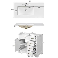 White Bathroom Vanity with Ceramic Sink and Gold Handles - 36"