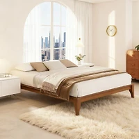 12" Queen Solid Bamboo Platform Bed Frame Brown