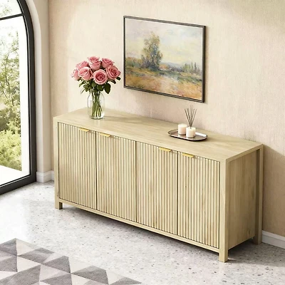 Buffet 4 portes rainuré 55 po style ferme couleur naturelle