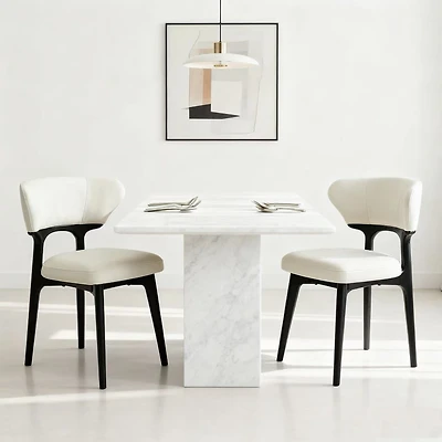 Set of 2 Black Solid Wood Upholstered Dining Chairs