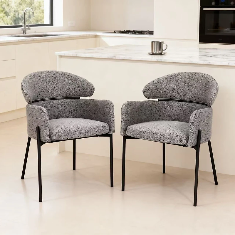 Set of 2 Modern Gray Upholstered Fabric Dining Chairs