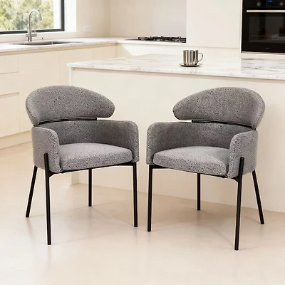 Set of 2 Modern Gray Upholstered Fabric Dining Chairs