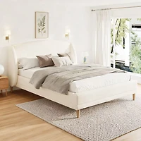 Lit Hazel rembourré en bouclé avec tête capitonnée – Grand, Blanc