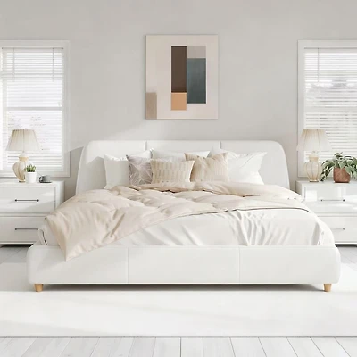 Modern Linen Upholstered King Bed with Soft Headboard – Beige