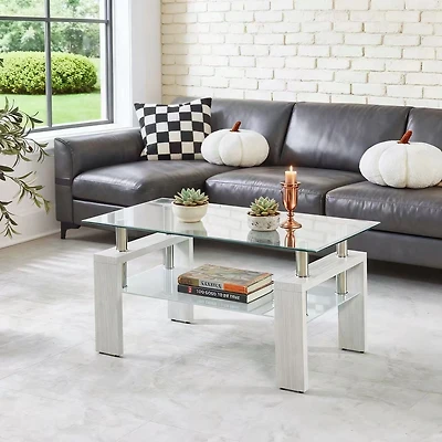 Table basse en verre trempé, design carré moderne pour salon