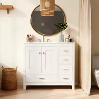 White Bathroom Vanity with Ceramic Sink - 36"