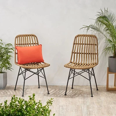 Modern Rattan Patio Chairs, Set of 2 – Brown