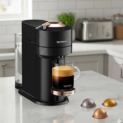 Nespresso® Vertuo Next Premium Coffee & Espresso Capsule Machine  by De'Longhi - Black Rose Gold