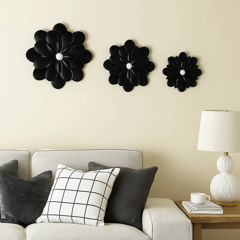Ensemble de 3 Fleurs décoratives, noir
