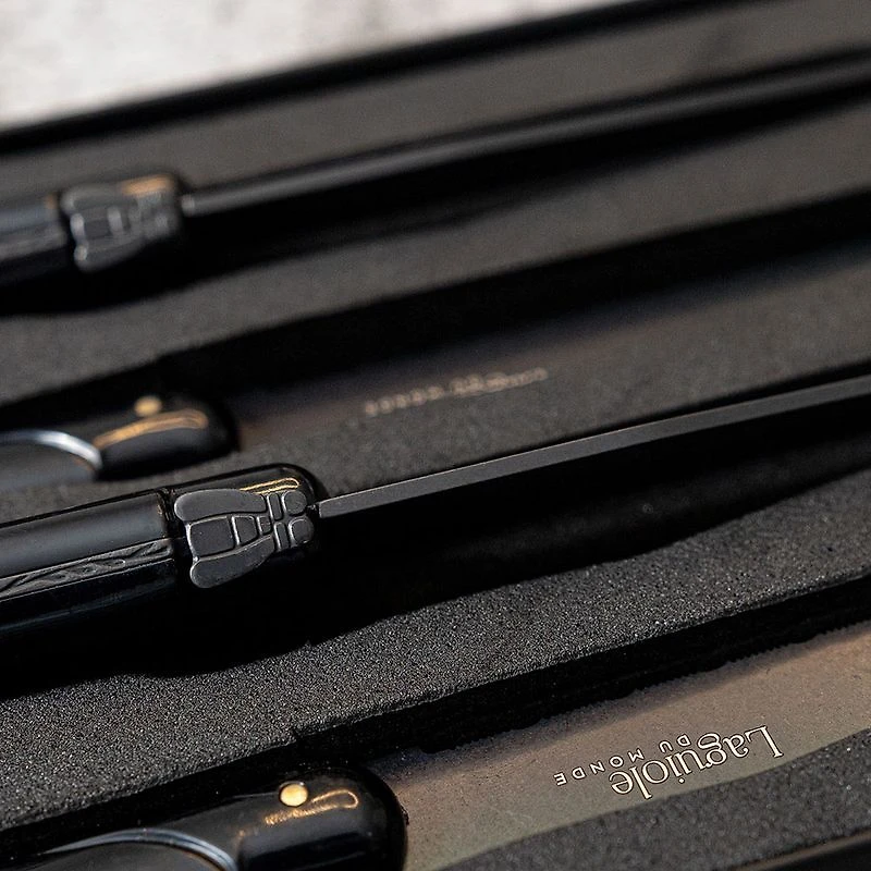 Set of 4 Black on Black Laguiole Du Monde Designer Steak Knives