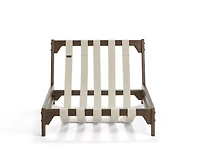 PillowSac Accent Chair Frame: Brown Wood, Tan Webbing & Gunmetal Hardware