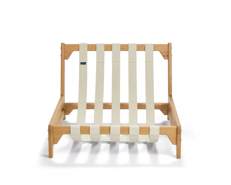 PillowSac Accent Chair Frame: Blonde Wood, Tan Webbing & Nickel Hardware