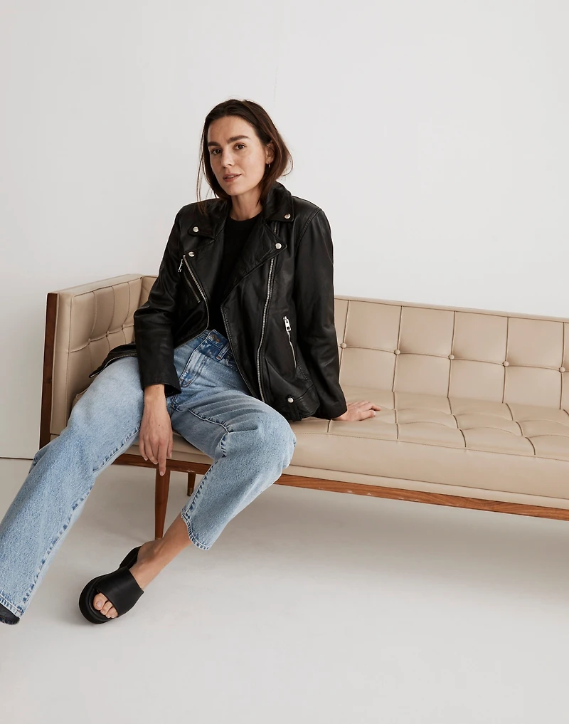 Washed Leather Oversized Motorcycle Jacket | Madewell