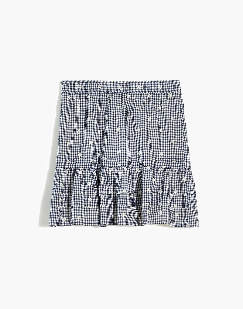 Embroidered Tiered Pull-On Mini Skirt in Gingham Check | Madewell
