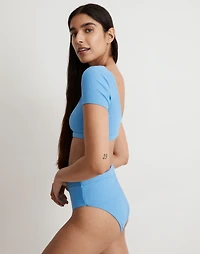 Ribbed Square-Neck Longline Bikini Top | Madewell