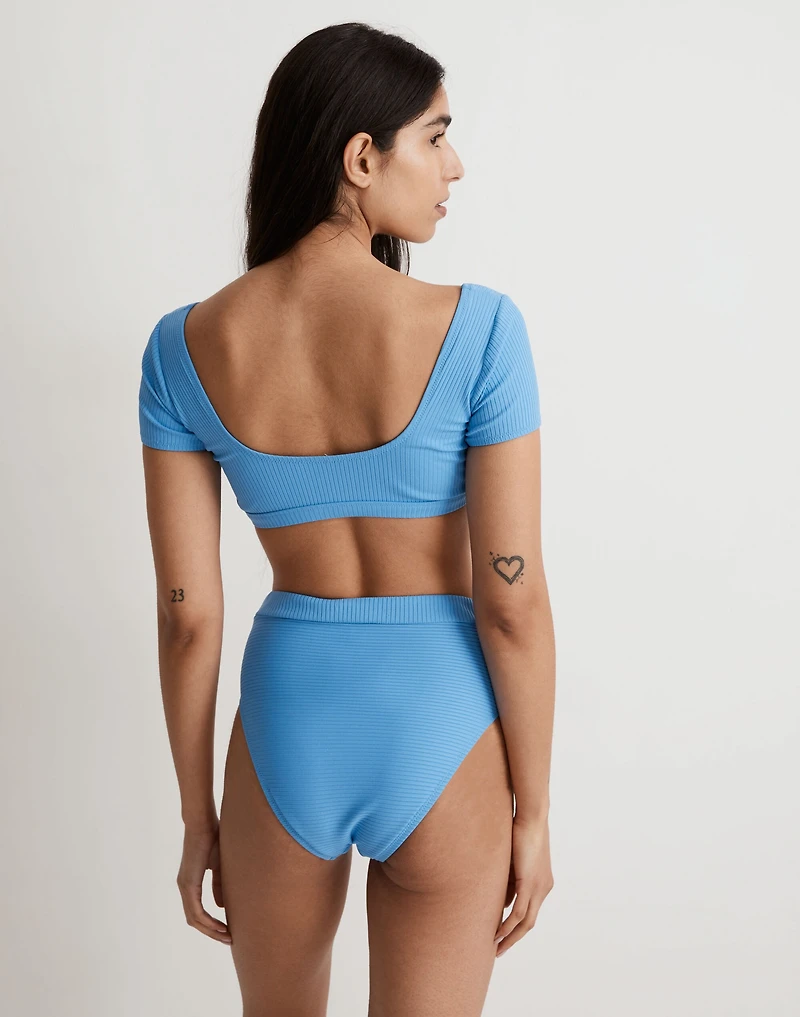 Ribbed Square-Neck Longline Bikini Top | Madewell