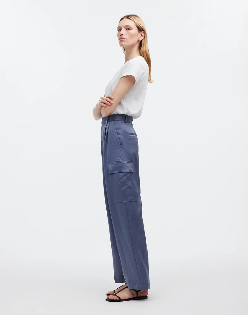 High-Rise Straight Cargo Trousers Satin | Madewell