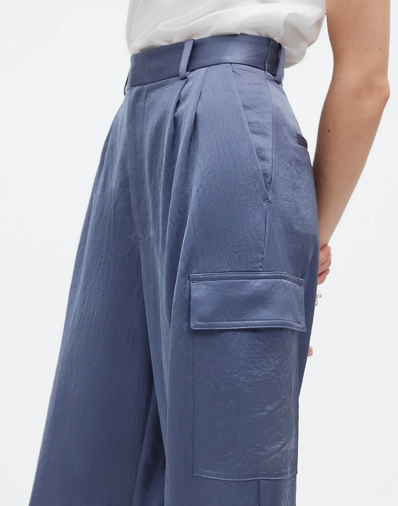 High-Rise Straight Cargo Trousers Satin | Madewell