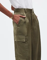 High-Rise Straight Cargo Trousers in Satin | Madewell
