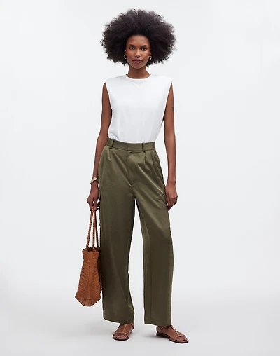 High-Rise Straight Cargo Trousers in Satin | Madewell