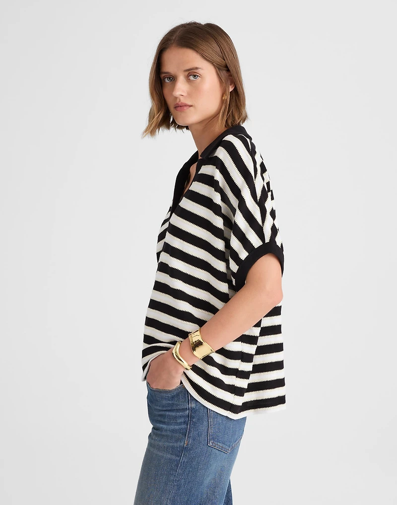 Relaxed V-Neck Polo Shirt Stripe | Madewell