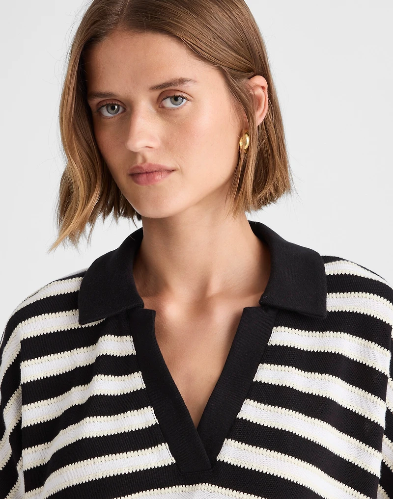 Relaxed V-Neck Polo Shirt Stripe | Madewell