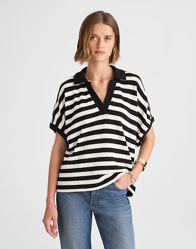 Relaxed V-Neck Polo Shirt Stripe | Madewell