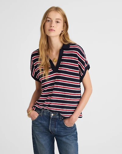 Relaxed V-Neck Polo Shirt Stripe | Madewell