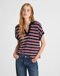 Relaxed V-Neck Polo Shirt Stripe | Madewell