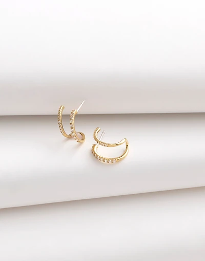 Demi-Fine Pavé Double Hoop Earrings | Madewell
