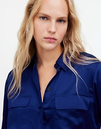 Silk Flap-Pocket Button-Up Shirt