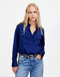 Silk Flap-Pocket Button-Up Shirt