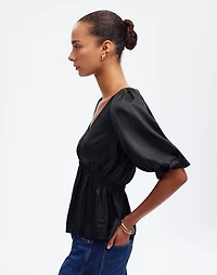 Shirred Puff-Sleeve Top Satin | Madewell