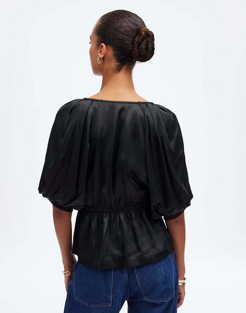 Shirred Puff-Sleeve Top Satin | Madewell