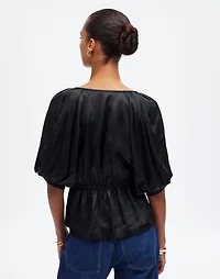 Shirred Puff-Sleeve Top Satin | Madewell