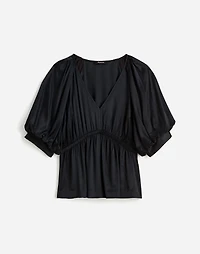 Shirred Puff-Sleeve Top Satin | Madewell