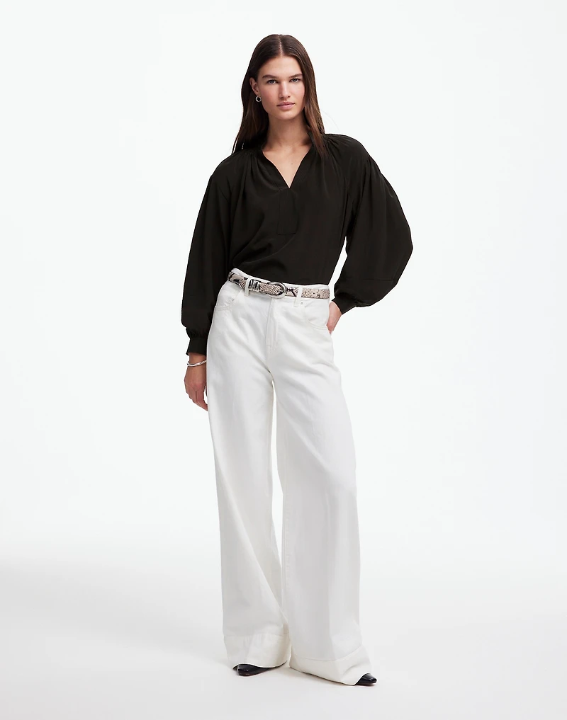 Shirred Long-Sleeve Top Silk | Madewell