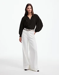 Shirred Long-Sleeve Top in Silk