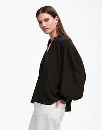 Shirred Long-Sleeve Top in Silk