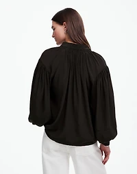 Shirred Long-Sleeve Top in Silk