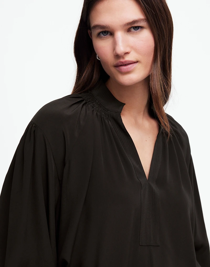 Shirred Long-Sleeve Top in Silk