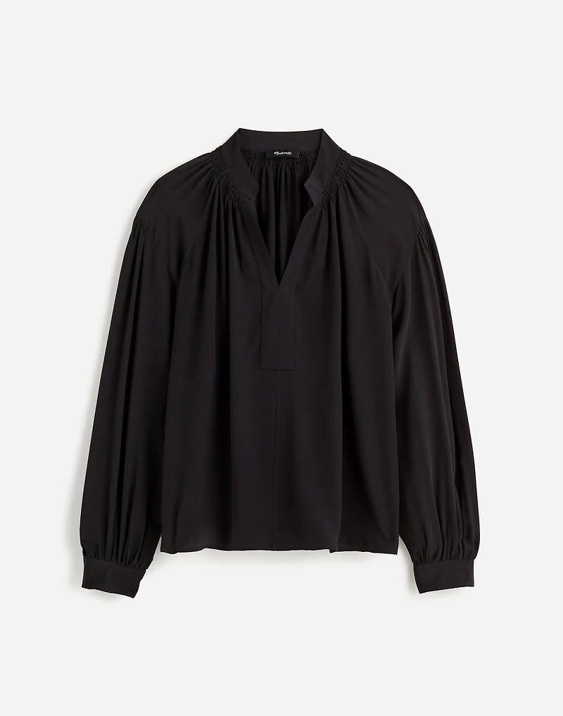 Shirred Long-Sleeve Top in Silk