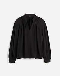 Shirred Long-Sleeve Top in Silk
