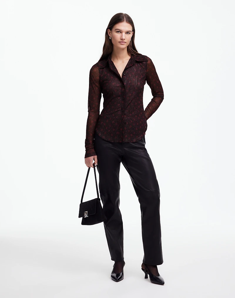 Long-Sleeve Button-Front Top in Floral Mesh | Madewell