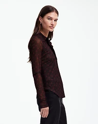 Long-Sleeve Button-Front Top in Floral Mesh | Madewell