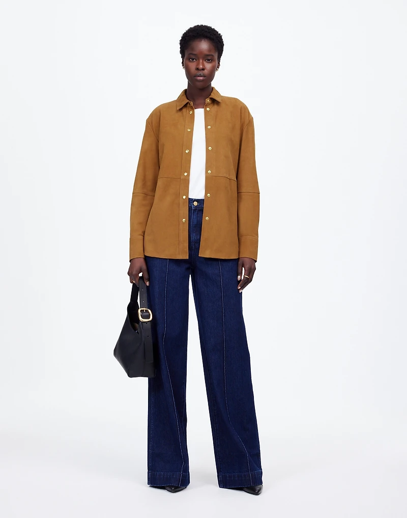 Straight-Hem Button-Up Shirt Suede | Madewell